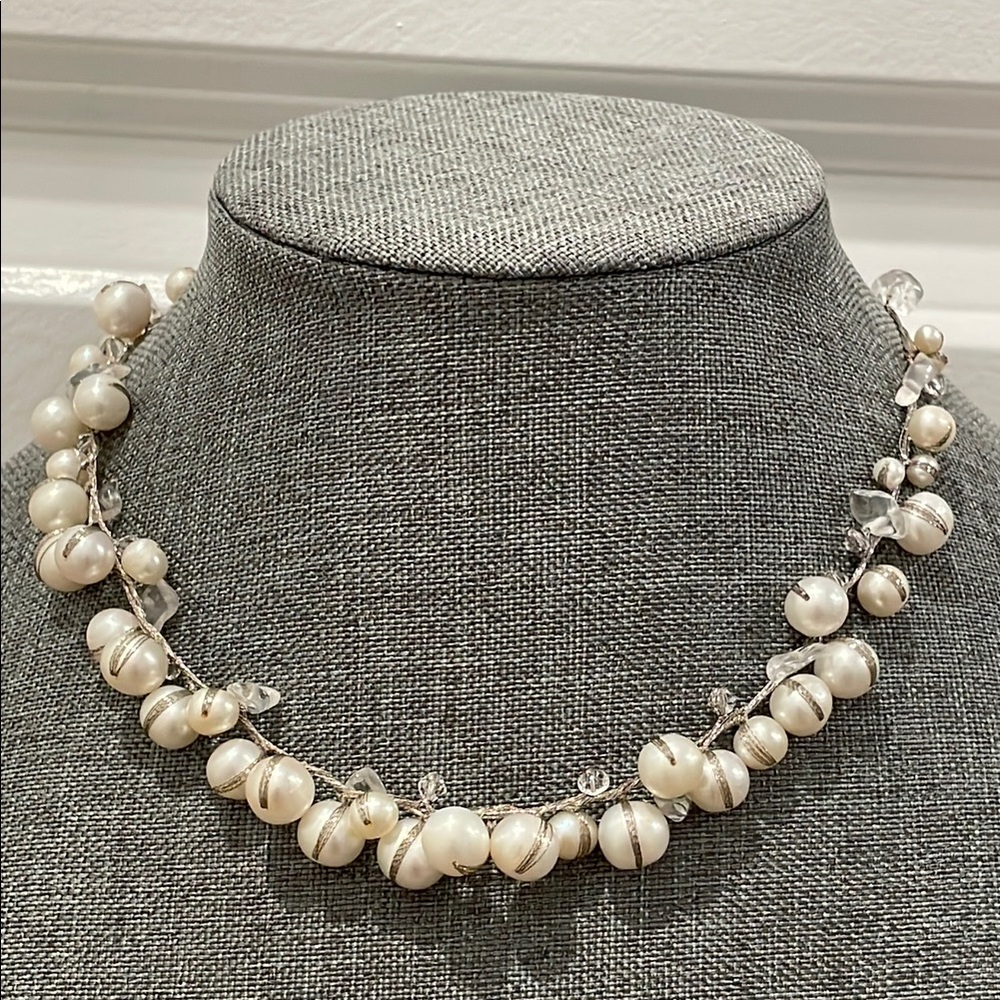 Faux Pearl Silver Tone Necklace